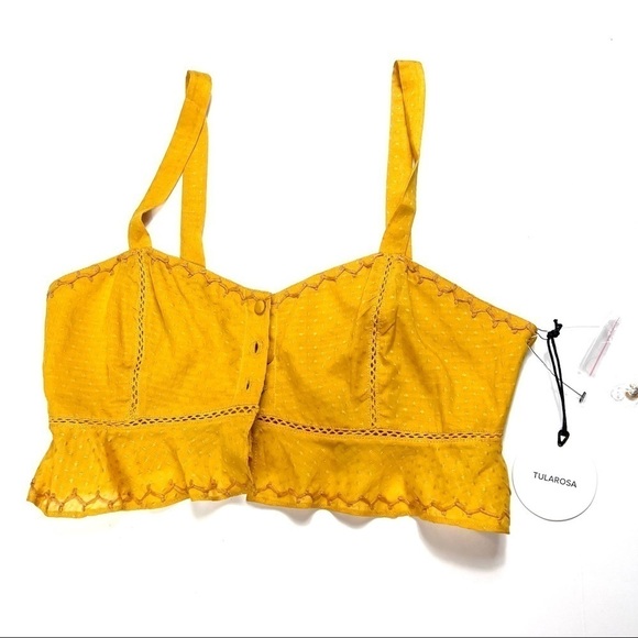Tularosa mustard yellow embroidered ruffle crop top size S - Picture 2 of 8
